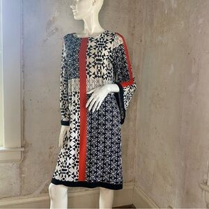 Soho Apparel Black and White Long Sleeve Dress with Red Stripes